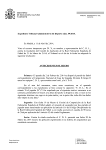 Expediente Tribunal Administrativo del Deporte núm. 59/2014. En