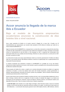 Accor anuncia la llegada de la marca ibis a Ecuador