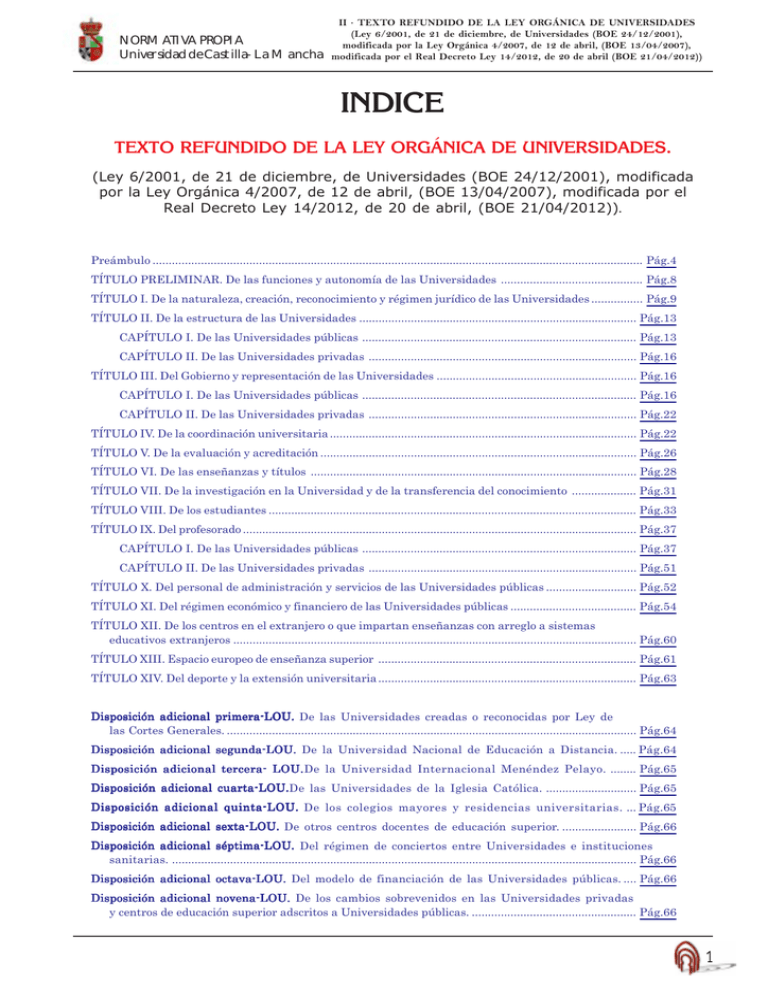 Texto refundido de la Ley Orgánica de Universidades con las
