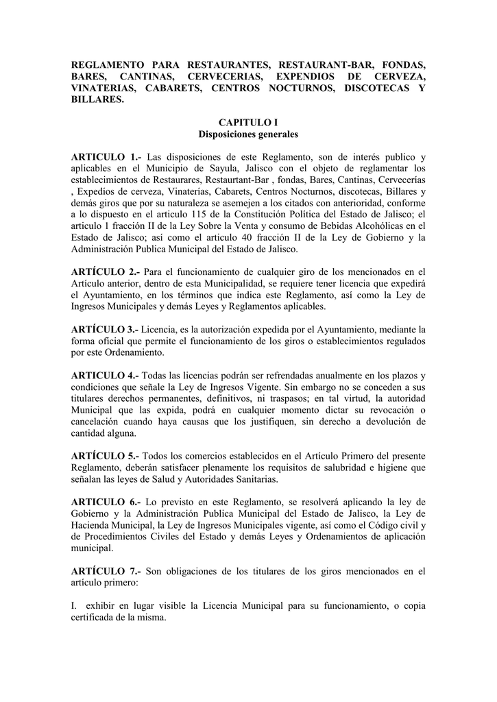 Reglamento Para Restaurantes Restaurant Bar Fondas 5923
