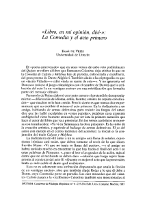 «Libro, en mi opinión, dlvi-»: La Comedia y el acto primero