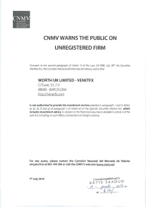 CNMV WARNS THE PUBLIC ON UNREGISTERED FIRM "s./+/