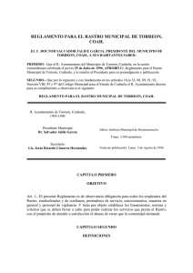 Reglamento para el Rastro Municipal de Torreón , Coahuila