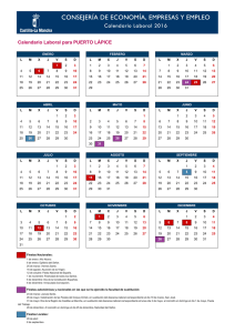 Calendario Laboral para PUERTO LÁPICE