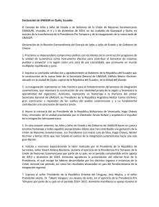 Declaración de UNASUR en Quito, Ecuador. El Consejo de Jefas y