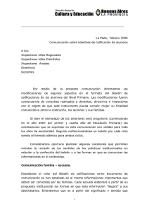 La Plata, febrero 2009 Comunicación sobre boletines de calificaci