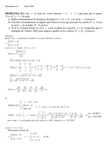 PROBLEMA B.2. Sea r la recta de vector director ( 2, – 1 , 1 ) que