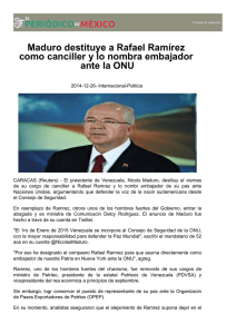 Maduro destituye a Rafael Ramírez como canciller y lo nombra