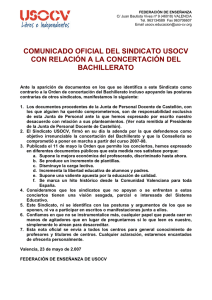 COMUNICADO OFICIAL DEL SINDICATO USOCV CON RELACIÓN
