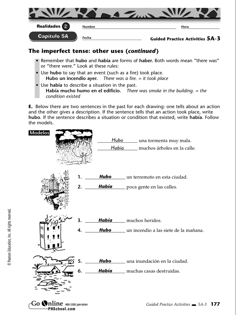 Realidades 2 Capituki 5a Imperfect Tense Worksheet Answrrs