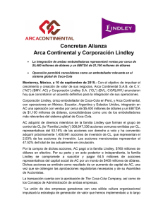 Concretan Alianza Arca Continental y Corporación Lindley