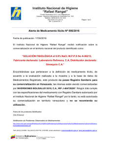 solución fisiológica - Instituto Nacional de Higiene Rafael Rangel
