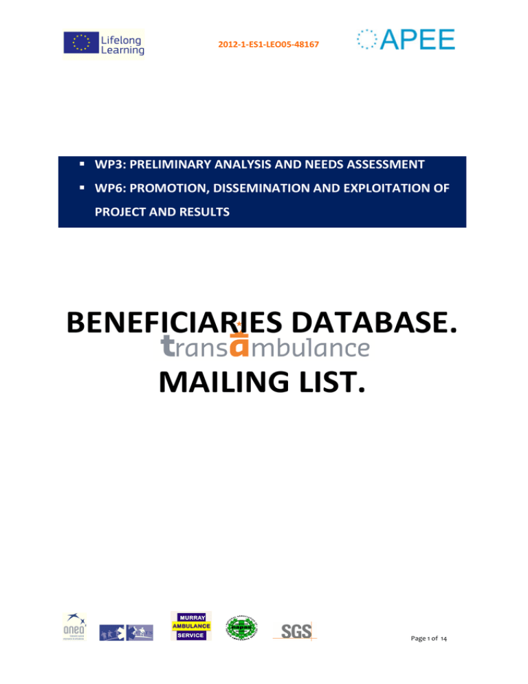 Beneficiaries Database. Mailing List.