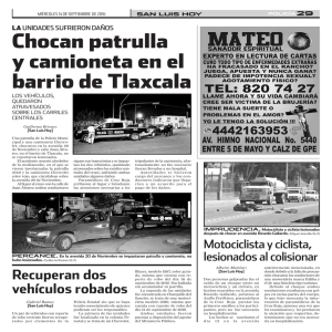 Chocan patrulla y camioneta en el barrio de Tlaxcala