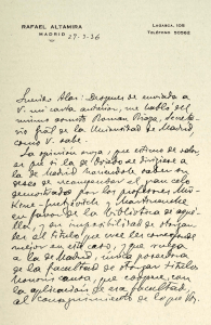 Carta de Rafael Altamira a Leopolodo García-Alas García