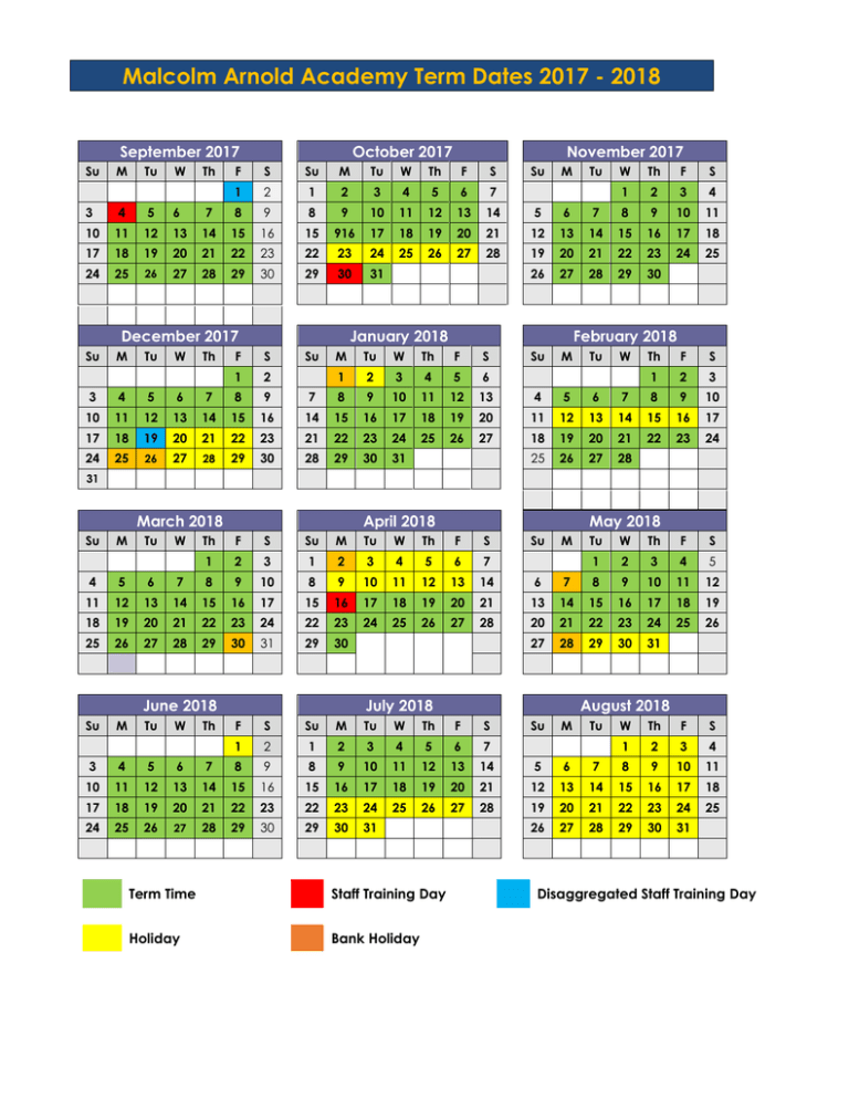 Malcolm Arnold Academy Term Dates 2017