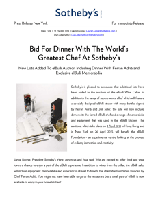 Bid For Dinner With The World`s Greatest Chef At Sotheby`s