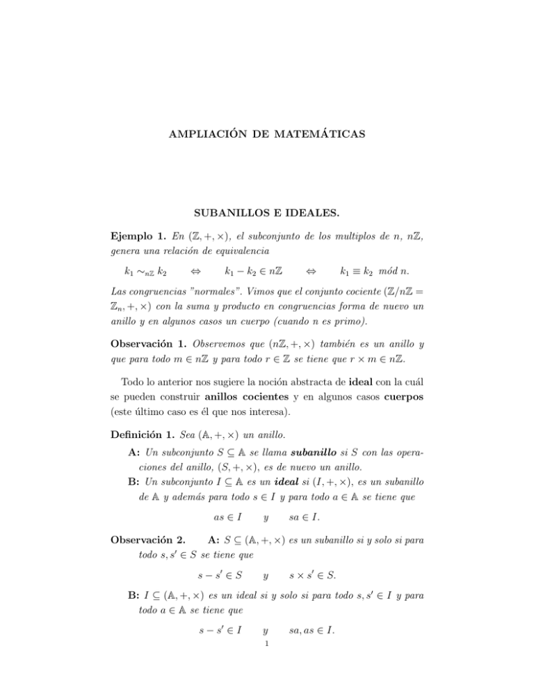 AMPLIACI´ON DE MATEM´ATICAS SUBANILLOS E IDEALES