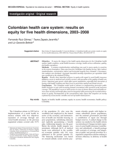 Colombian health care system: results on equity for five health
