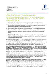 Ericsson se convierte en miembro “gold” de la Fundación OpenStack
