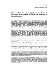 IVA – La Comisión pide a España que modifique el trato dado a las