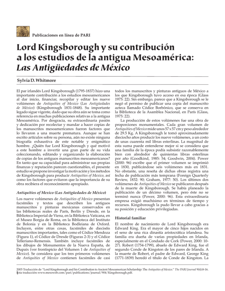 Lord Kingsborough y su contribución a los estudios de la antigua
