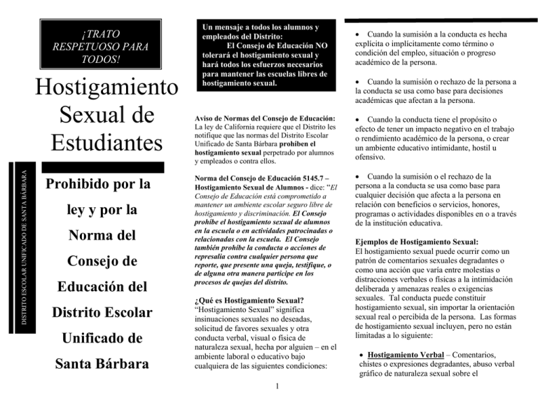 Hostigamiento Sexual Santa Barbara Unified School District