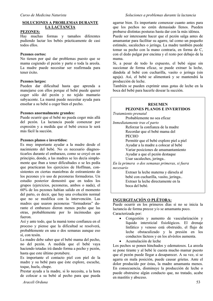 Problemas en el pezon durante la lactancia