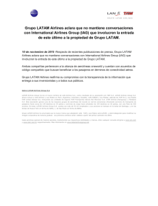 Grupo LATAM Airlines aclara que no mantiene conversaciones con