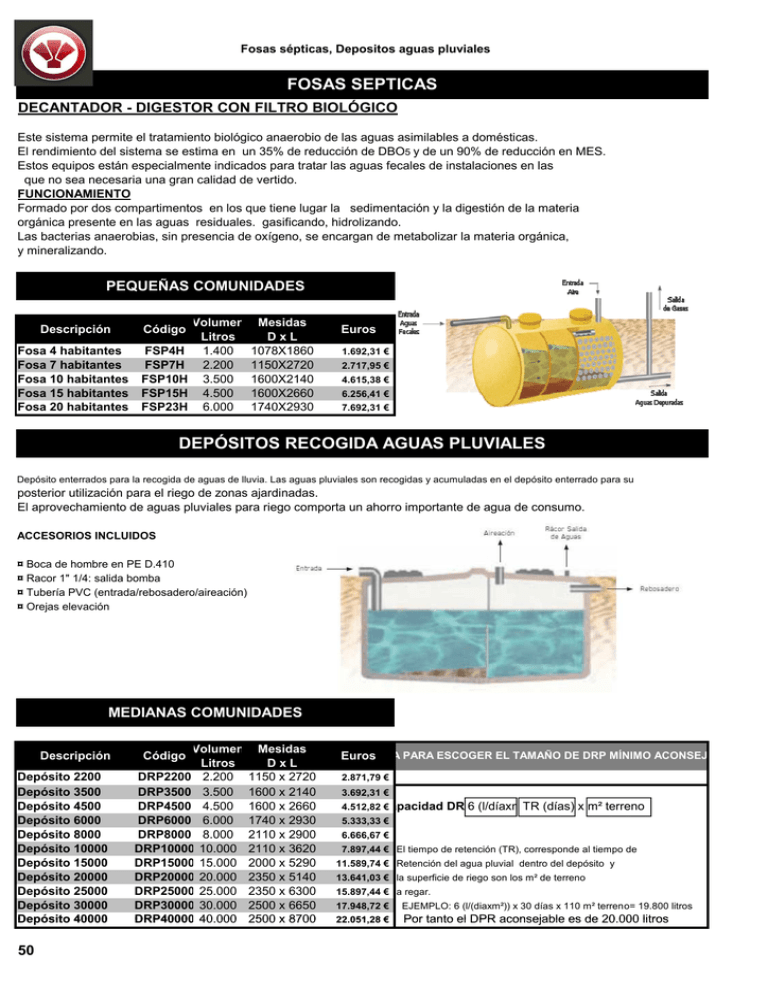 DEPÓSITOS RECOGIDA AGUAS PLUVIALES FOSAS SEPTICAS