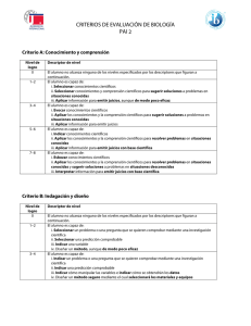 Criterios de evaluación. Biología PAI 2
