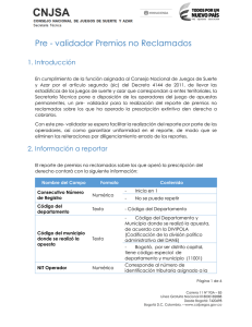 Pre - validador Premios no Reclamados - Cnjsa