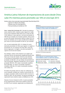 América Latina: Volumen de importaciones de acero desde China