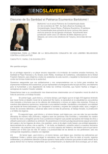 Discurso de Su Santidad el Patriarca Ecumenico