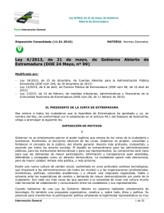 Ley 4/2013, de 21 de mayo, de Gobierno Abierto de Extremadura