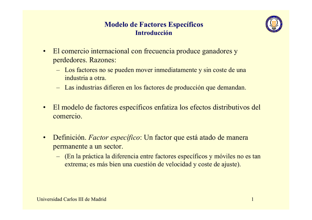 Modelo de Factores Específicos - Universidad Carlos III de Madrid