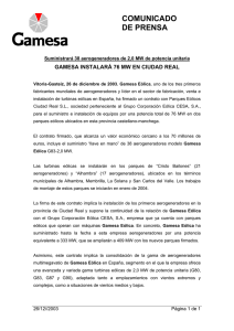 Gamesa Eólica ha firmado un contrato con Parques Eólicos Ciudad