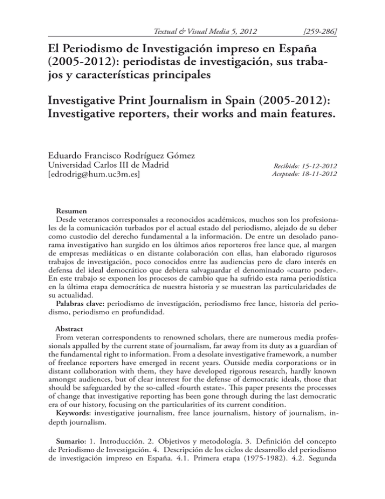 El Periodismo De Investigación Impreso En España