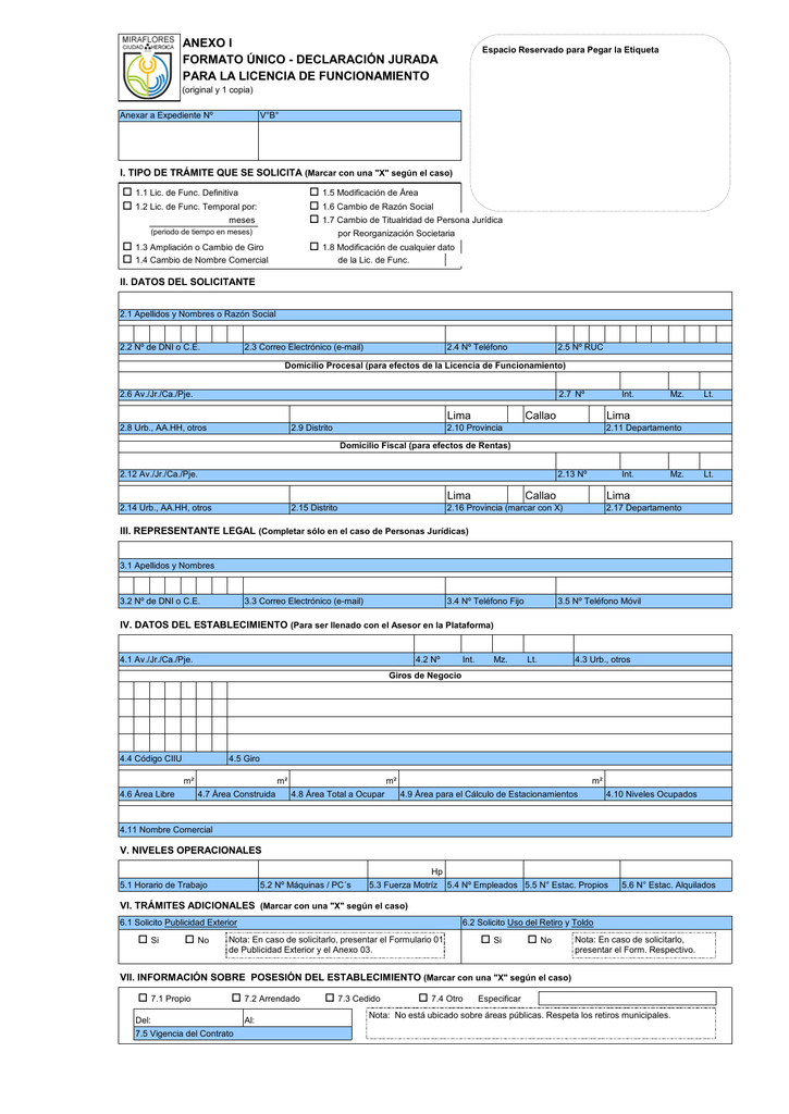 Anexo I Formato Nico Declaraci N Jurada Para La Licencia De