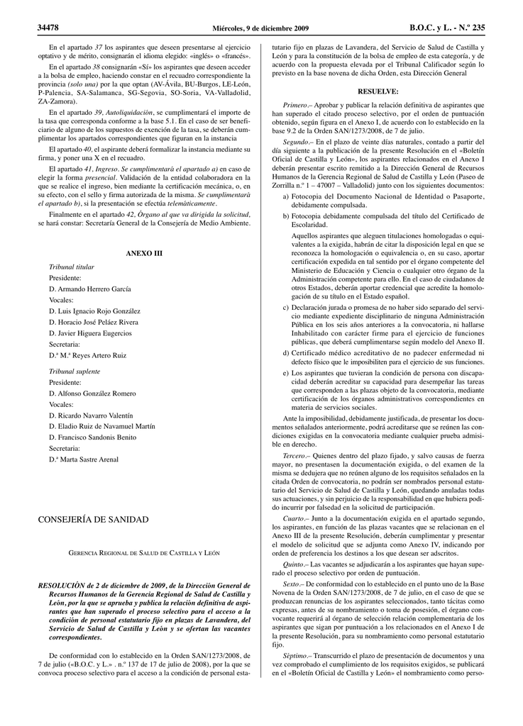 B O C Y L N º 235 Consejeria De Sanidad