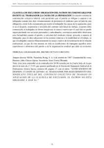 CLAUSULA DE EXCLUSION. OBLIGACION DEL PATRON DE