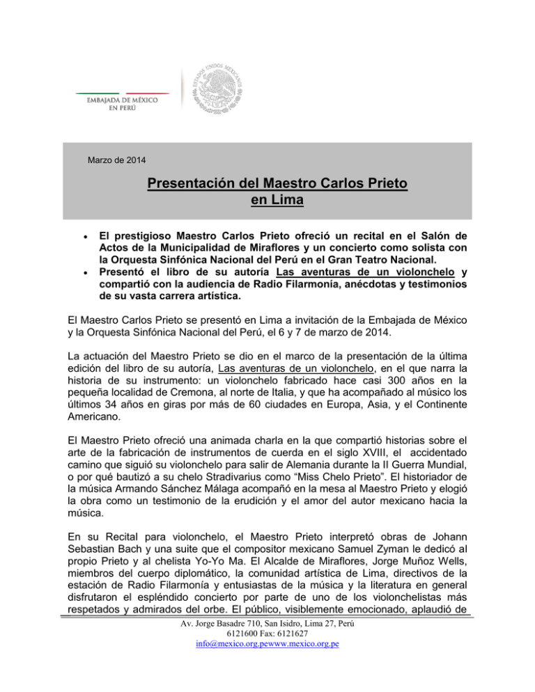 Presentaci n Del Maestro Carlos Prieto En Lima
