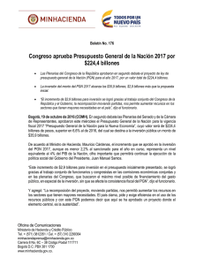 Congreso aprueba Presupuesto General de la Nación 2017 por