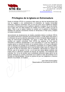 Nota de prensa: Privilegios de la Iglesia en Extremadura.