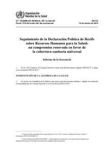 Seguimiento de la Declaración Política de Recife sobre Recursos