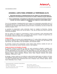 AVIANCA: LISTA PARA ATENDER LA TEMPORADA ALTA