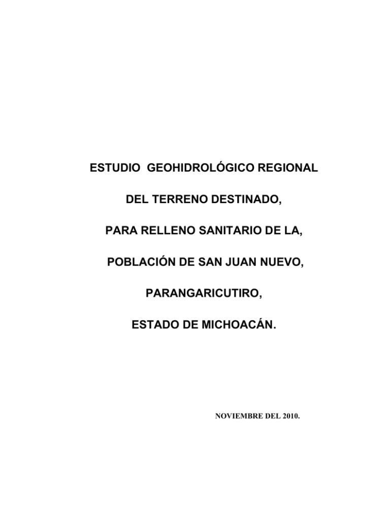 Estudio Geohidrol gico Regional Del Terreno Destinado Para Relleno