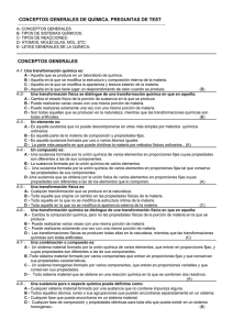 CONCEPTOS GENERALES DE QUÍMICA. PREGUNTAS DE TEST