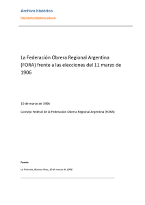 La Federación Obrera Regional Argentina (FORA) frente a las