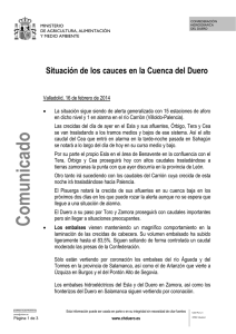 Situación de los cauces en la Cuenca del Duero (16/02/2014)